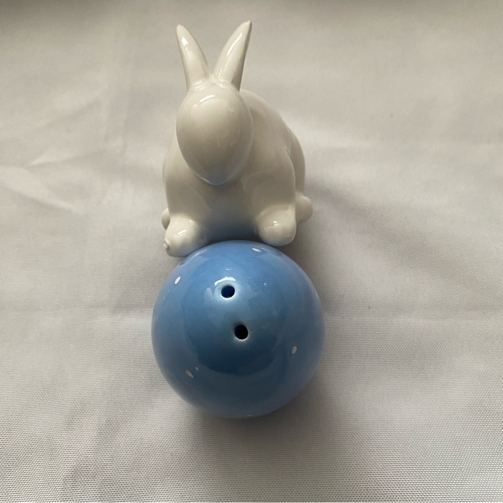 Ceramic White Bunny and Blue Egg Salt and Pepper Shakers (bundle or single set)
